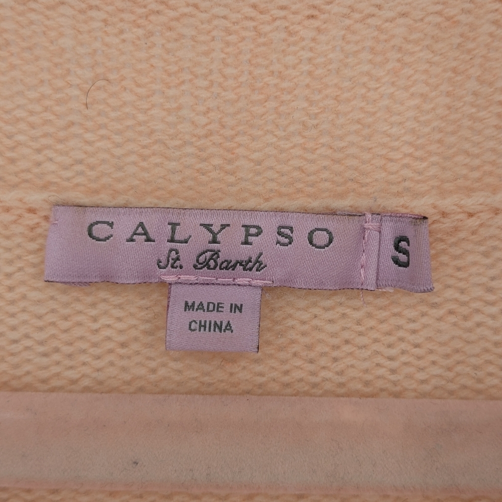 Calypso St. Barth 100% Cashmere Sweater Peach V-Neck Cable-Knit Sleeves Size S - Picture 14 of 15